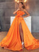 Sexy Strapless Orange Stain A-line Split Long Cheap Prom Dresses, PDS0107