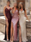 New Arrival Spaghetti Strap Sequin Mermaid Long Cheap Prom Dresses, PDS0102