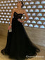 Sweetheart Sleeveless Charming Black Tulle A-line Long Cheap Formal Party Evening Prom Dresses, PDS0065