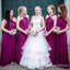 A-Line Cross Neck Long Cheap Fuchsia Chiffon Bridesmaid Dresses, QB0709