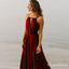 A-Line Square Neck Red Chiffon Long Cheap Bridesmaid Dresses, QB0844