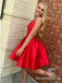 Simple A-Line V-Neck Criss-Cross Straps Red Satin Sleeveless Short Cheap Homecoming Dresses, QB0906