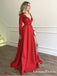 Stylish Embroidery Beaded Long Sleeves Satin Evening Prom Dresses, QB0781