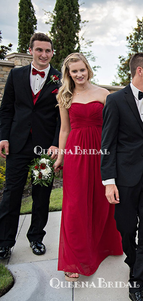 Sweetheart Red Chiffon A-line Long Cheap Bridesmaid Dresses Online, BDS0083