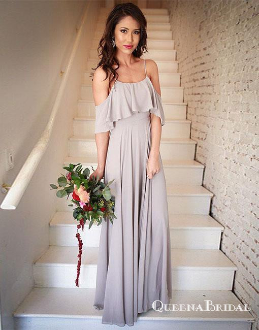 Charming Sheath Off the Shoulder Grey Chiffon Long Bridesmaid Dresses , QB0745