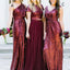 Dark Red Sequin Mismatched Custom Long Bridesmaid Dresses, WG235