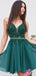 A-line Green V-neck Chiffon Short Cheap Party Homecoming Dresses, HDS0035