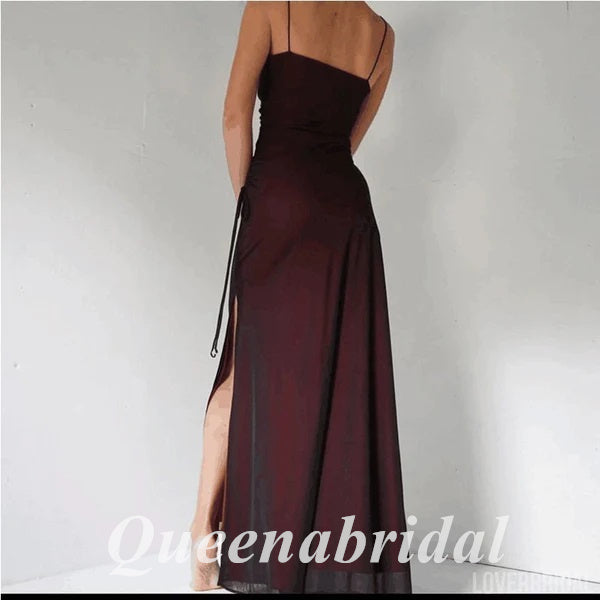 Simple Black-Red Sheath Spaghetti Straps Long Evening Prom Dresses, WGP242