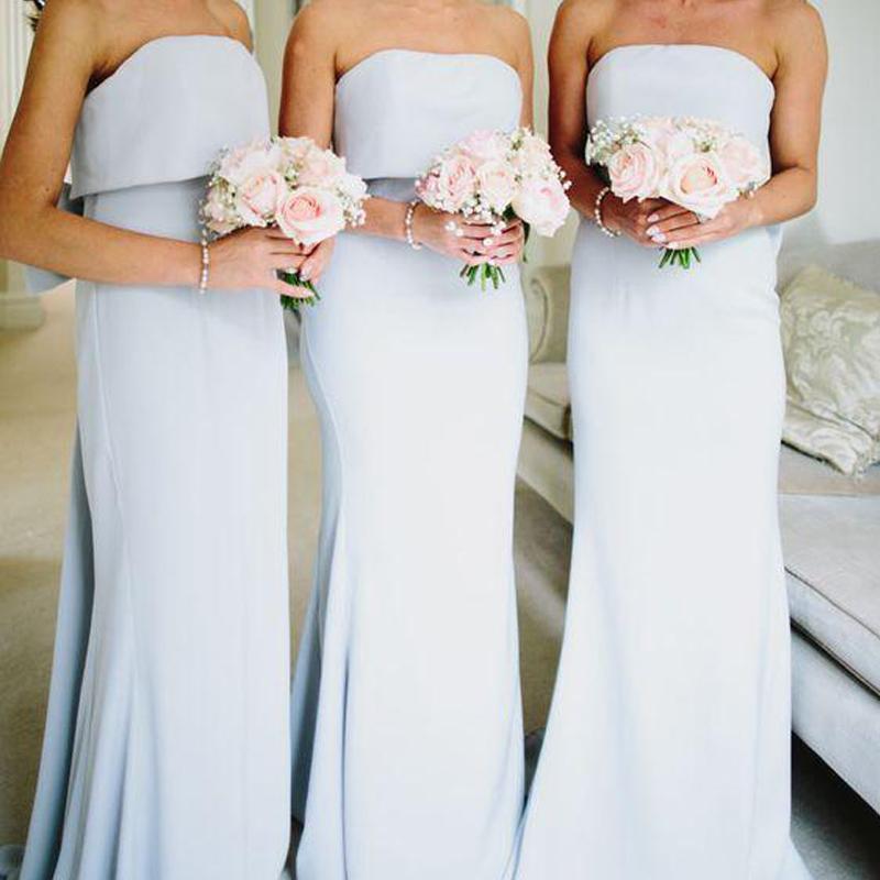 Simple Strapless Grey Cheap Long Bridesmaid Dresses Online, WG205