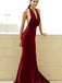 2019 Burgundy Mermaid Halter Backless Sexy Evening Prom Dresses, QB0443