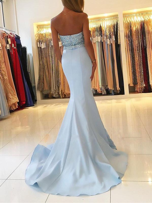 Strapless Sweetheart Neck Beaded Bodice Mermaid Long Cheap Prom Dresses, QB0278