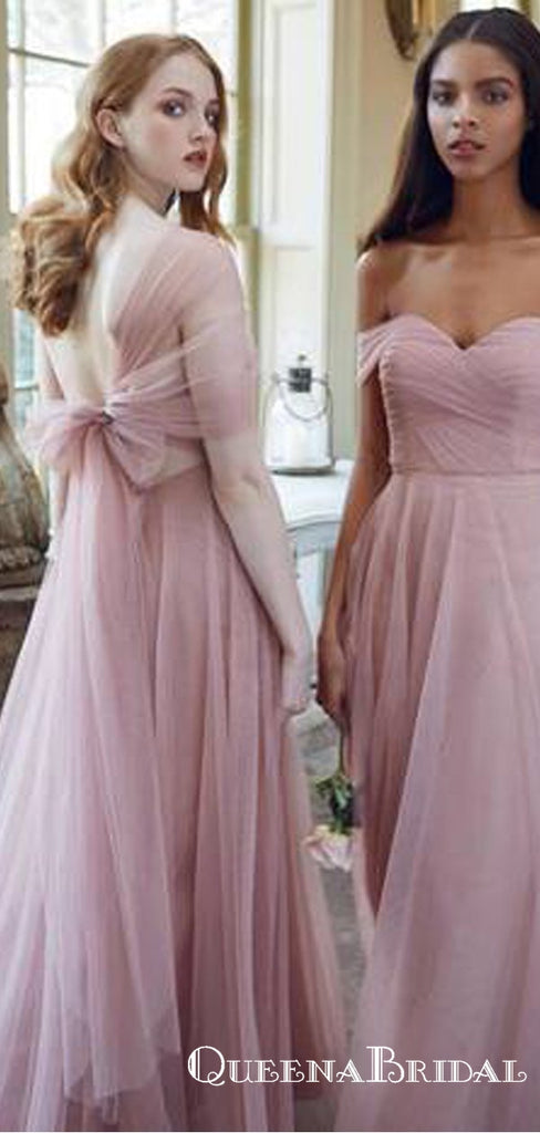 Romantic Pink Tulle Multiway Long Cheap Bridesmaid Dresses, QB0875