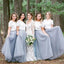 Two Pieces Short Sleeves Grey Cheap Long Bridesmaid Dresses Online, WG202