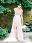 Simple A-Line Round Neck Backless White Tulle Wedding Dresses with Appliques, QB0811