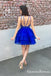 Charming Bateau Royal Blue Organza A-line Short Cheap Party Homecoming Dresses, HDS0012