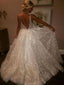 A Line Backless Beach Wedding Dresses V Neck Sequins Ivory Wedding Gowns, QB0260