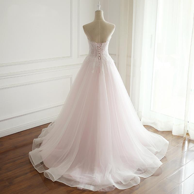 Strapless Pale Pink Long Custom Cheap Custom Wedding Dresses, WD308