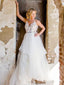 Charming V-neck Lace Appliqued A-line Long Cheap Beach Wedding Dresses, WDS0038