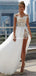 Off Shoulder See Through Cheap Wedding Dresses Online, Side Slit A-line Bridal Dresses, QB0383