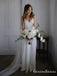 Simple Spaghetti Strap V-neck Off-White Mermaid Long Cheap Wedding Dresses, WDS0017