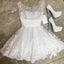 Pretty Bateau White Short Cheap Homecoming Dresses with Appliques & beaded, QB0190