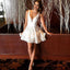 Sexy A-Line Spaghetti Strap V-Neck Short White Lace Homecoming Dresses, QB0073