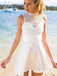 Cute White  Short Simple Cheap Open Back Homecoming Dresses With Lace Top, QB0869