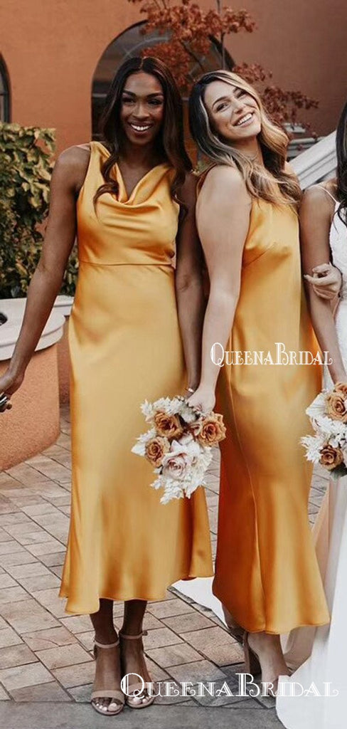 Mismatched Orange Elastic Silk Long Cheap Charming Bridesmaid Dresses Online, BDS0069